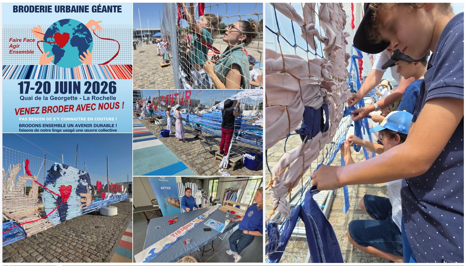 La Grande Broderie « Tissons le futur » action citoyenne et message d’espoir lors de #warming Stripes 2026 à La Rochelle !